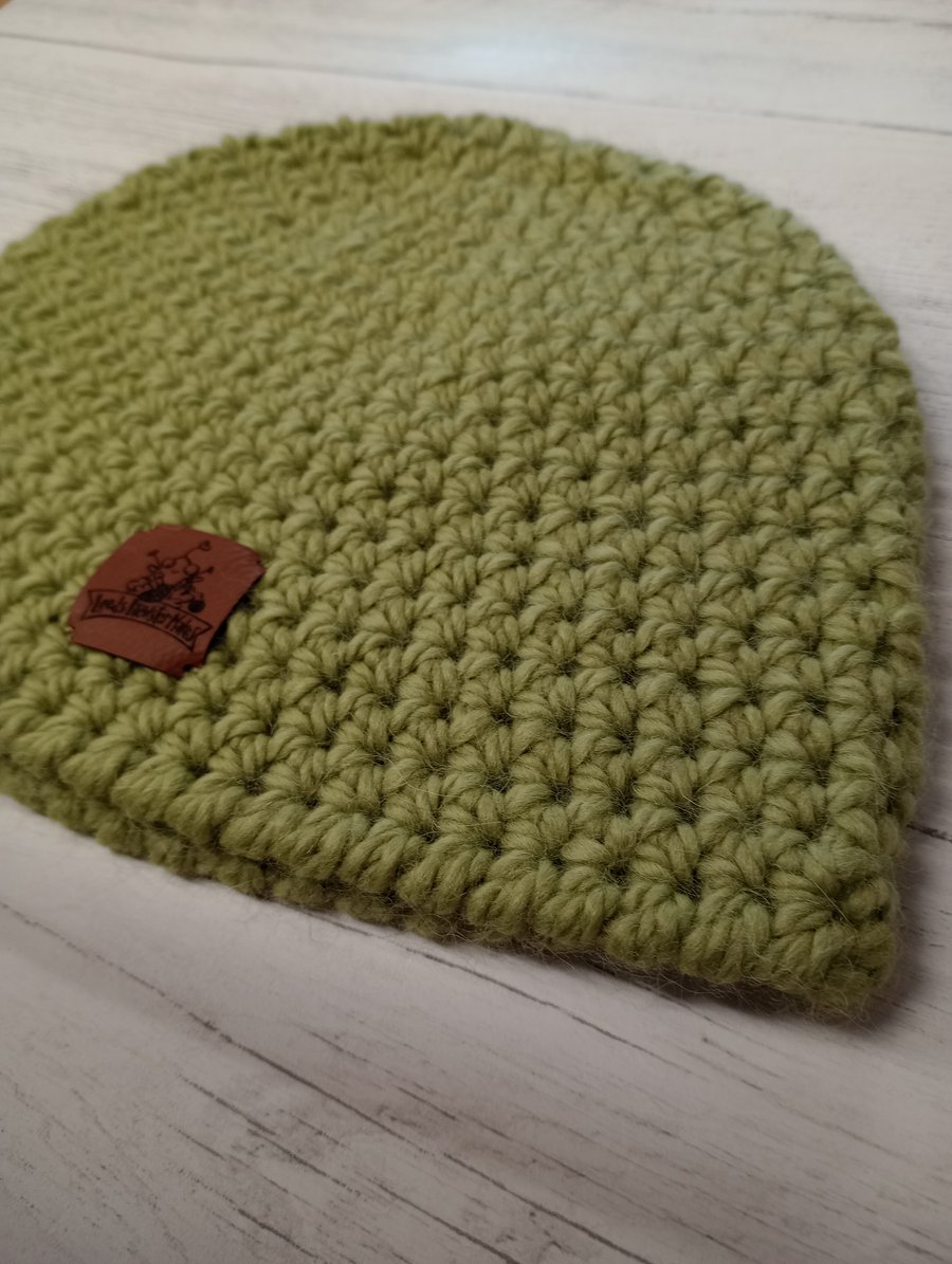 Green Crocheted Hat, Alpaca beanie