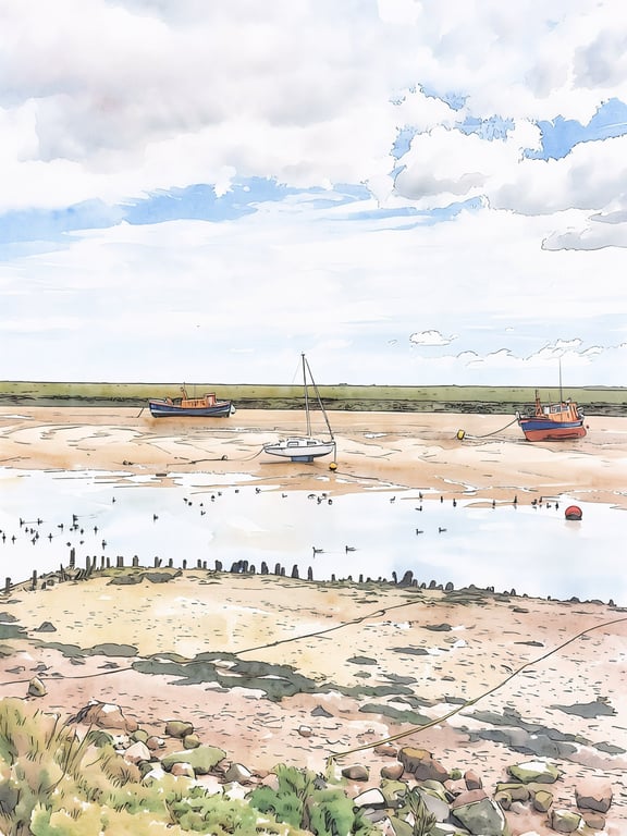 Wells-Next-The-Sea Greeting Card A5 Boats & Geese North Norfolk 