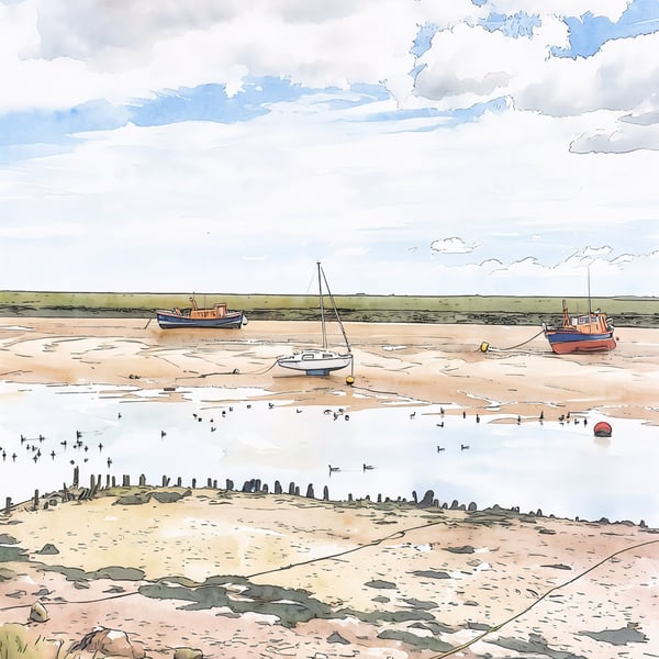 Wells-Next-The-Sea Greeting Card A5 Boats & Geese North Norfolk 