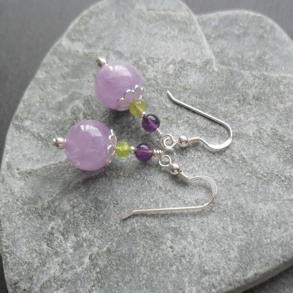  Amethyst and Peridot Sterling Silver Drop Earrings