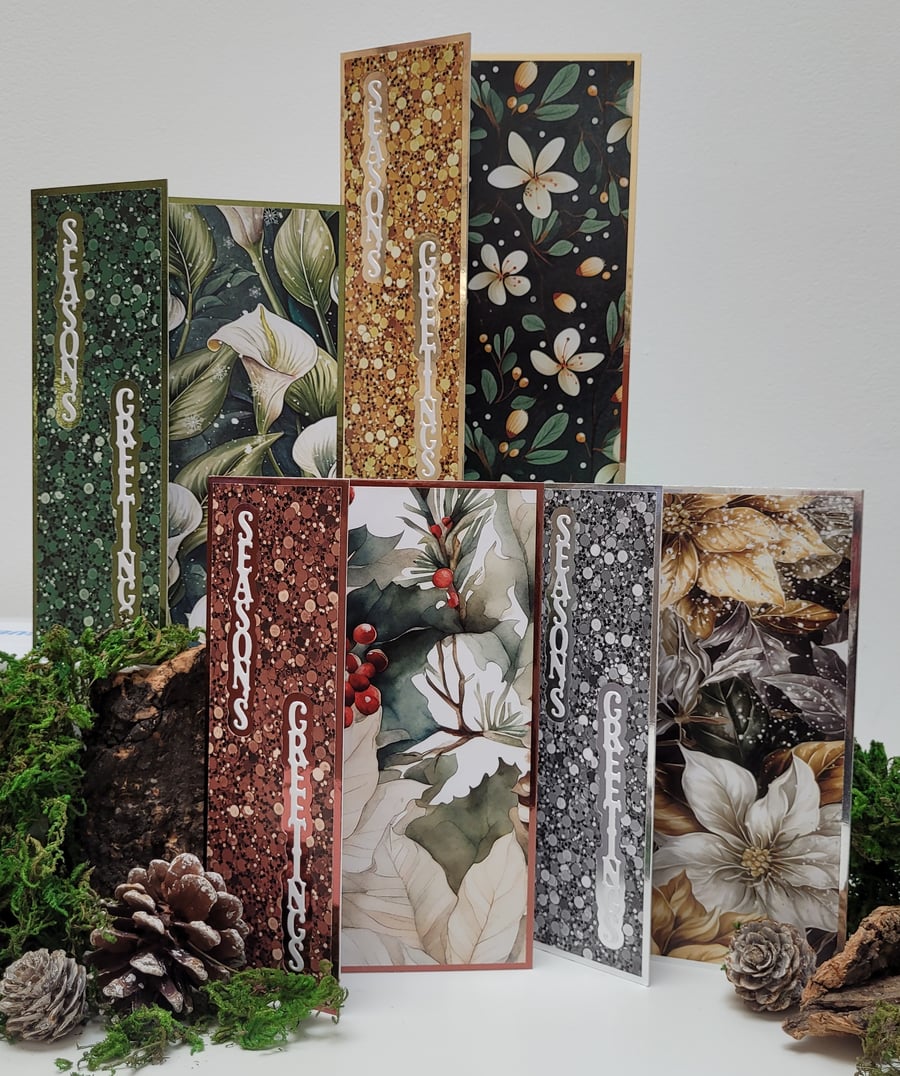 Festive Flowers - Season's Greetings - Set of 4 Handmade Christmas Cards