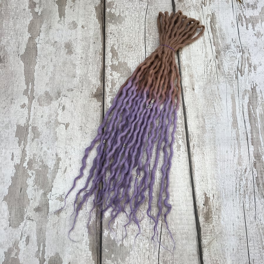 Caramel & Mauve Ombre - Wool Dreadlocks - Choose Your Amount and Length 