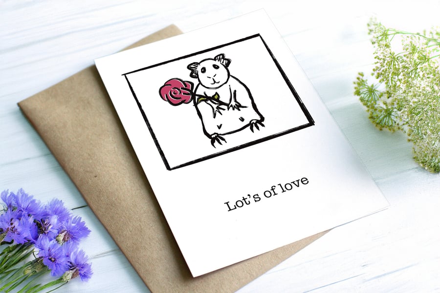 Lot's of love rose Guinea pig blank card 6x4 or 7x5 