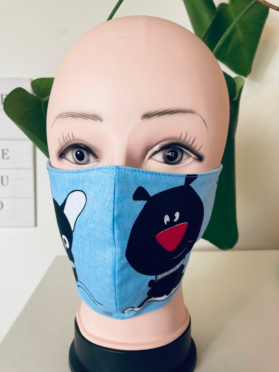 Handmade 3 layers blue,black dogs reusable adult face mask.