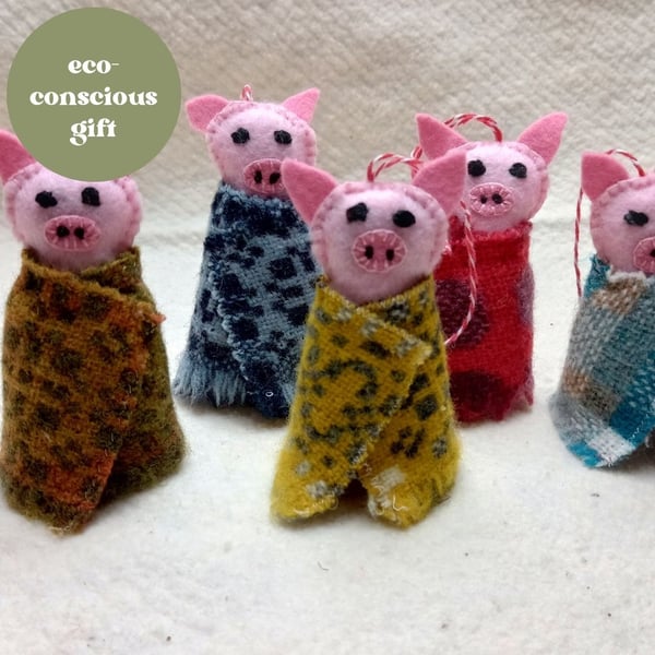Pigs in blanket - felt decoration with Welsh Wool Blanket
