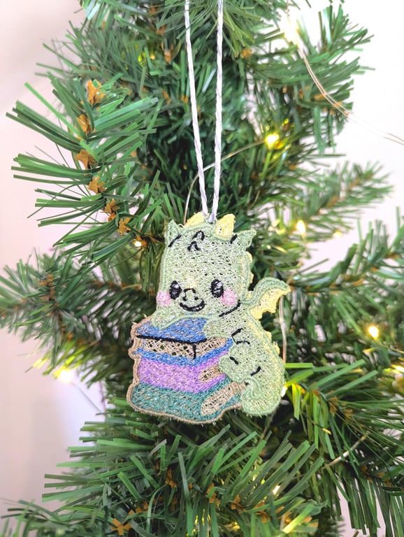 Embroidered hanging Book Dragon decorations, machine embroidery