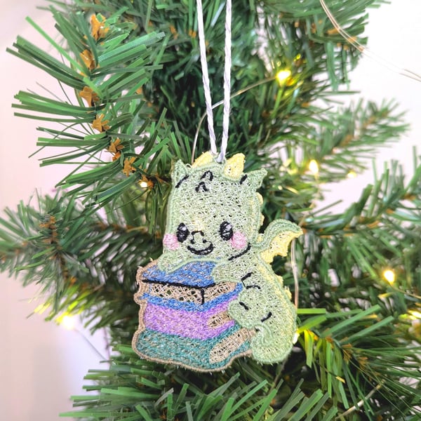 Embroidered hanging Book Dragon decorations, machine embroidery