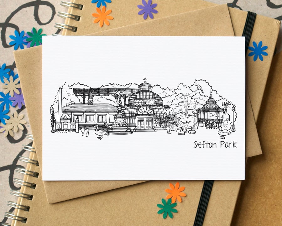 Sefton Park Liverpool Skyline Greetings Card