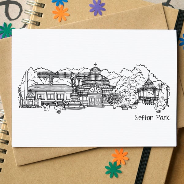 Sefton Park Liverpool Skyline Greetings Card