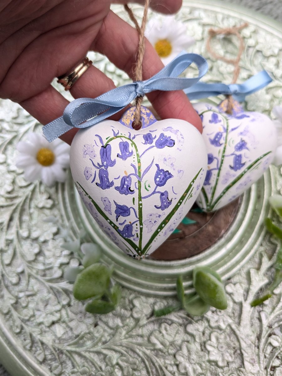 Bluebell hand-painted ceramic heart decoration 