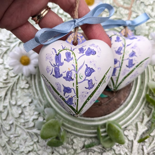 Bluebell hand-painted ceramic heart decoration 