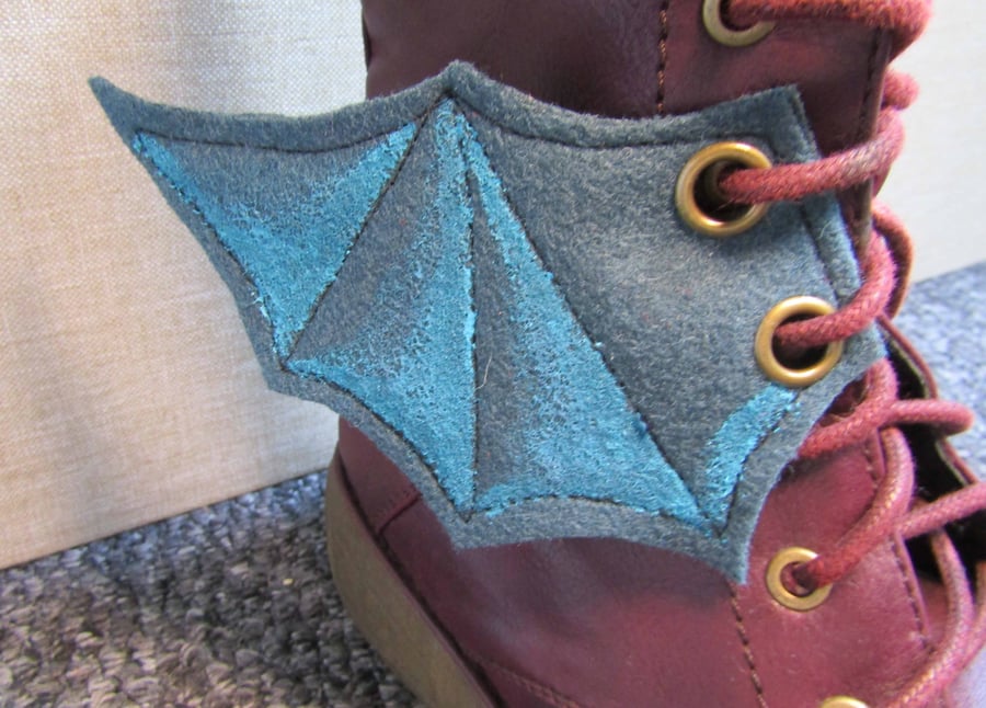 Steampunk Fabric Boot Wings Bat Wings Green Blue