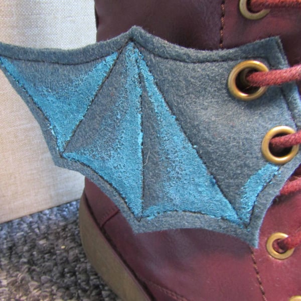 Steampunk Fabric Boot Wings Bat Wings Green Blue