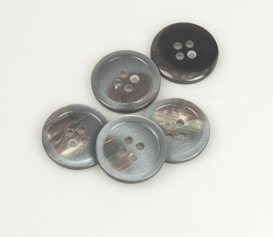 Set of 5 Grey Irridescent buttons, Sparkly Glittery, 25mm Button