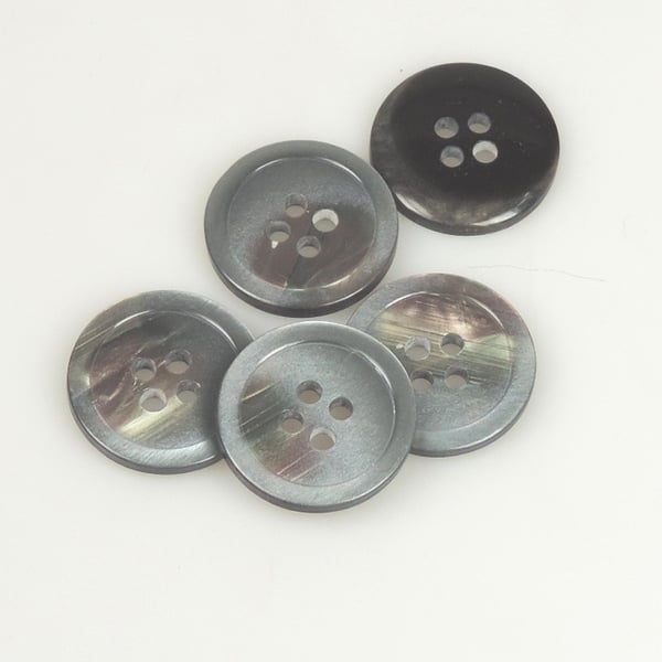 Set of 5 Grey Irridescent buttons, Sparkly Glittery, 25mm Button