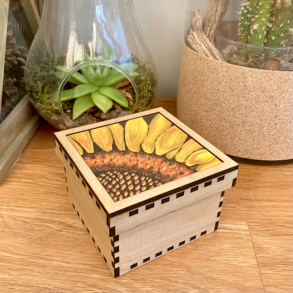 Sunflower wooden trinket box 