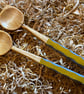Birch Wood Salad Server Set with milk paint and chip carved handle - Image 1