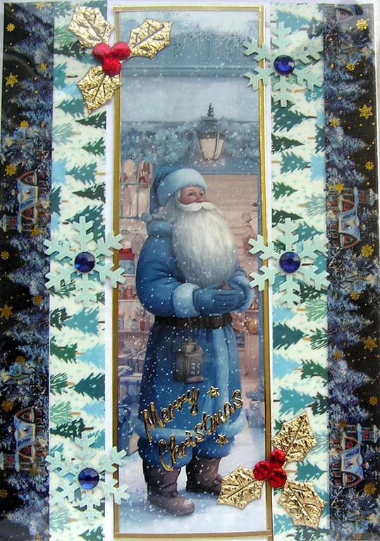 Hand Crafted Decoupage Chistmas Card - Merry Christmas (3207) Father Christmas