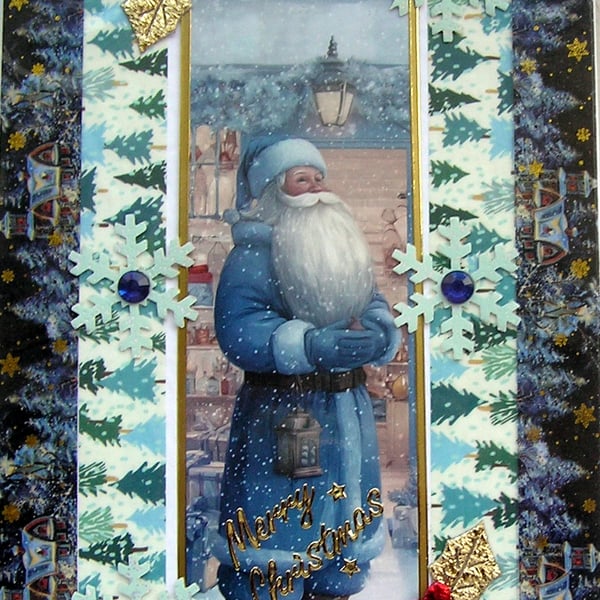 Hand Crafted Decoupage Chistmas Card - Merry Christmas (3207) Father Christmas