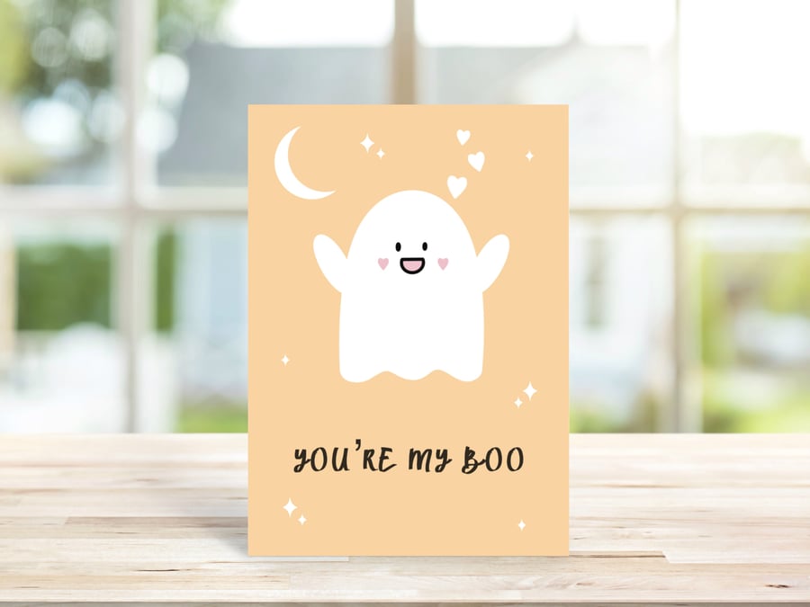 You're My Boo Greeting Card, Cute Ghost Card, Halloween, Valentine's Day.