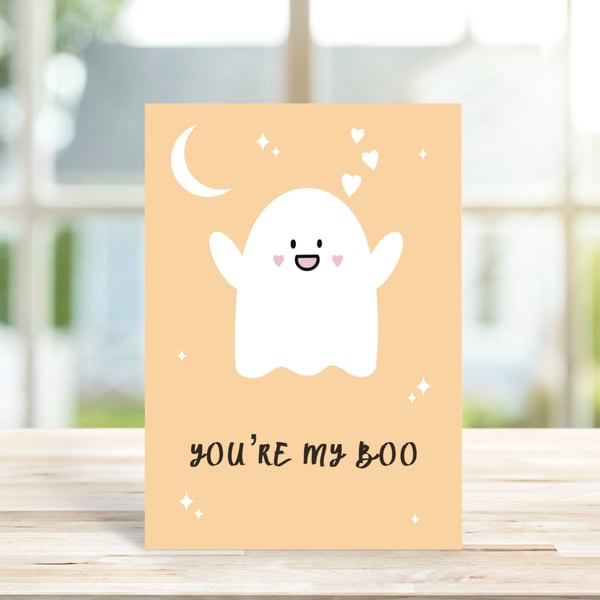 You're My Boo Greeting Card, Cute Ghost Card, Halloween, Valentine's Day.
