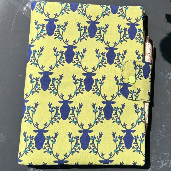Cotton-Covered A5 Notebook with Pen - stags