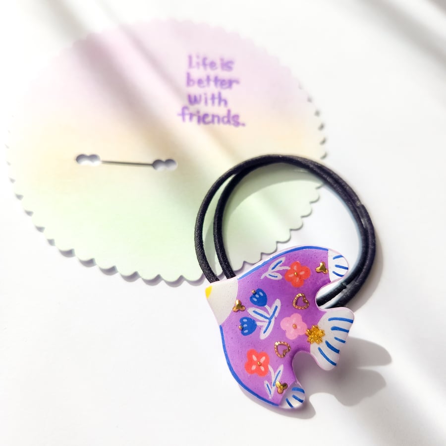 Hand-painted Hair Tie with hand-coloured card