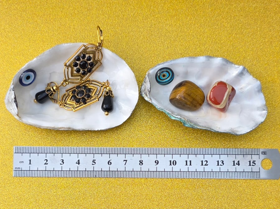 A Pair of Hand Decorated Oyster Shell Trinket Dishes