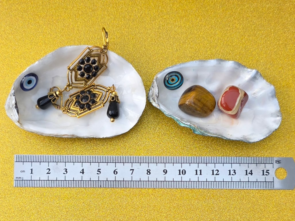 A Pair of Hand Decorated Oyster Shell Trinket Dishes
