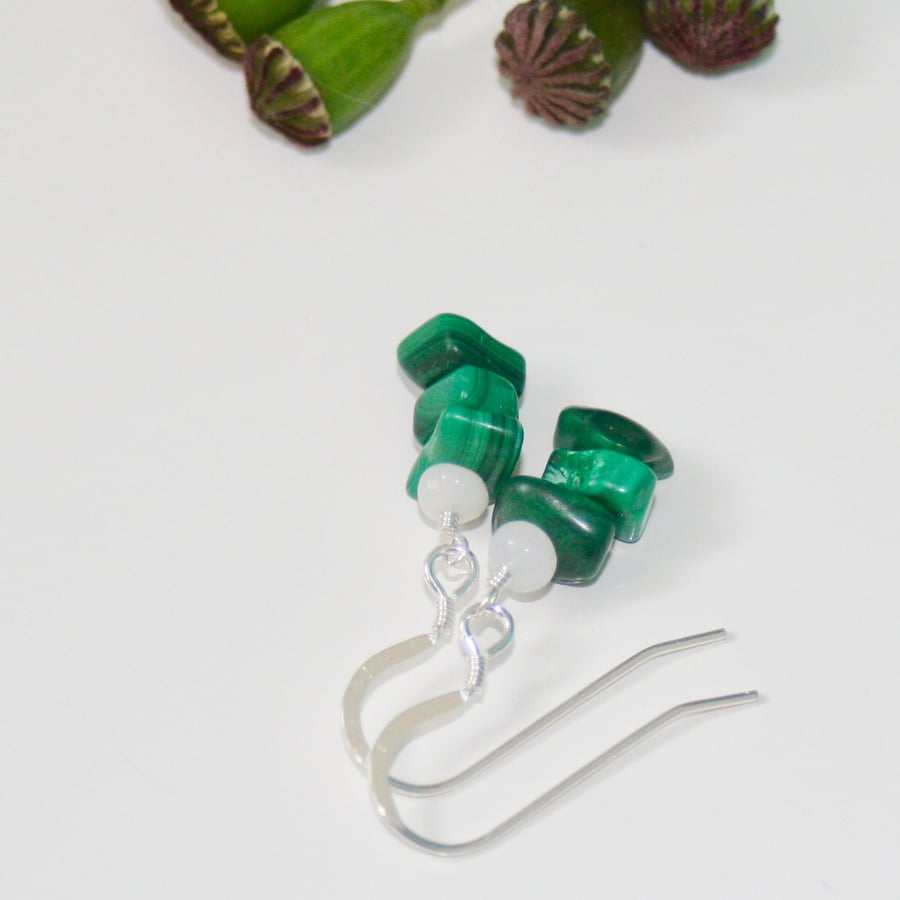 Malachite, opal and sterling silver earrings