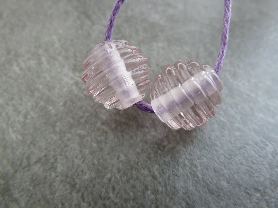 pink ribbed lampwork glass beads
