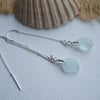 Scottish sea glass earrings, threader earrings, raindrop earrings, sea foam 