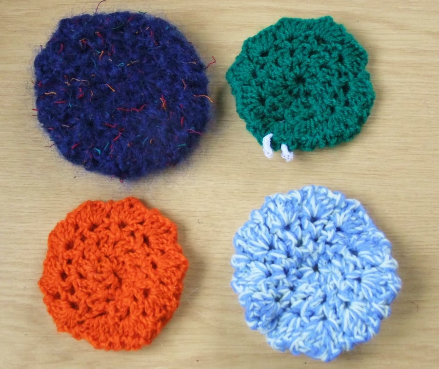 Four crochet bun hair nets, colourful, handmade for danceware, majorette