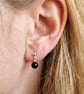 Tiny Obsidian french ball drop stud earrings. 925 sterling silver