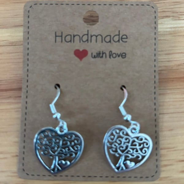Sterling Silver Earrings - Heart Tree of Life - Brand New & Sealed!! 
