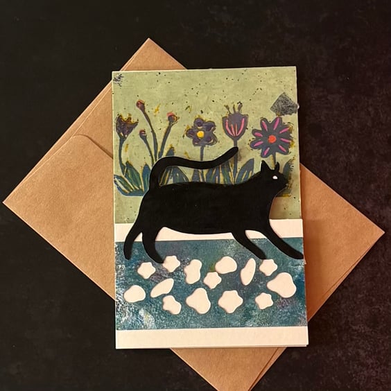 Greetings Card - Garden Black Cat