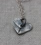 Small Silver Heart Pendant with Leaf Pattern - Image 4