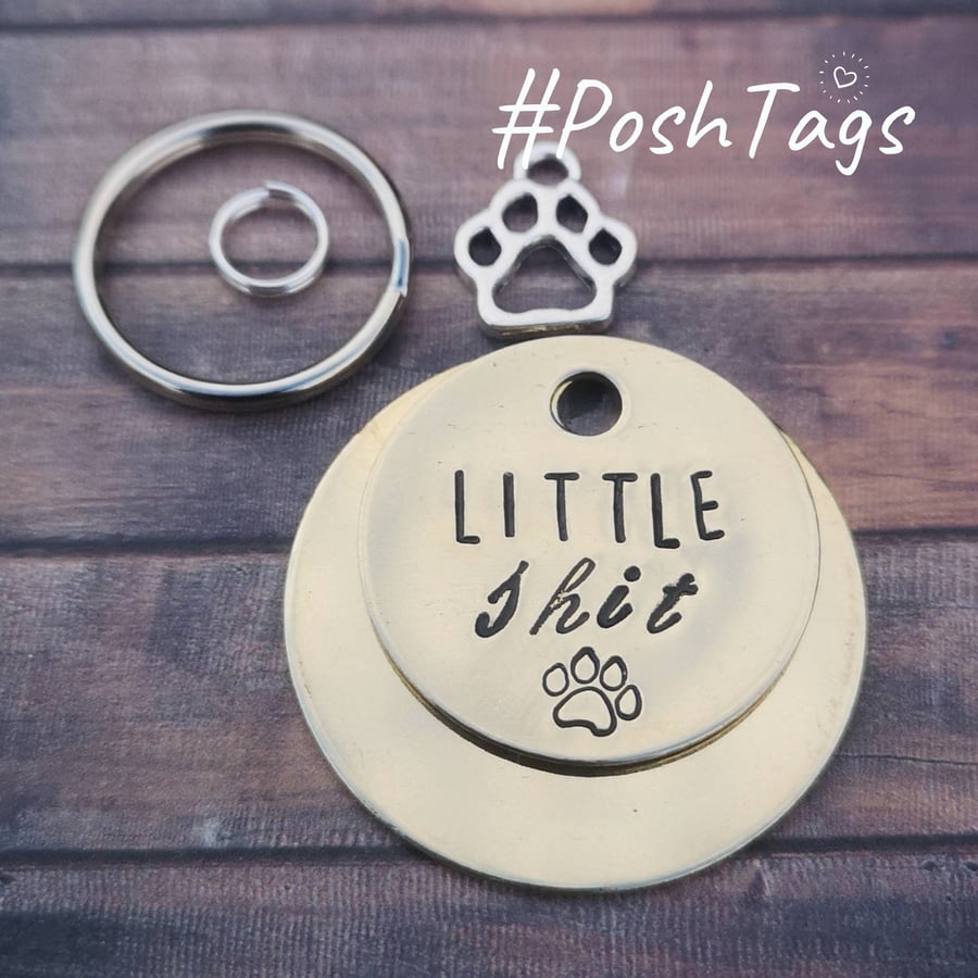 Little shit - funny - pet cat dog ID tag - 3 sizes PoshTags Collar Christmas Gif