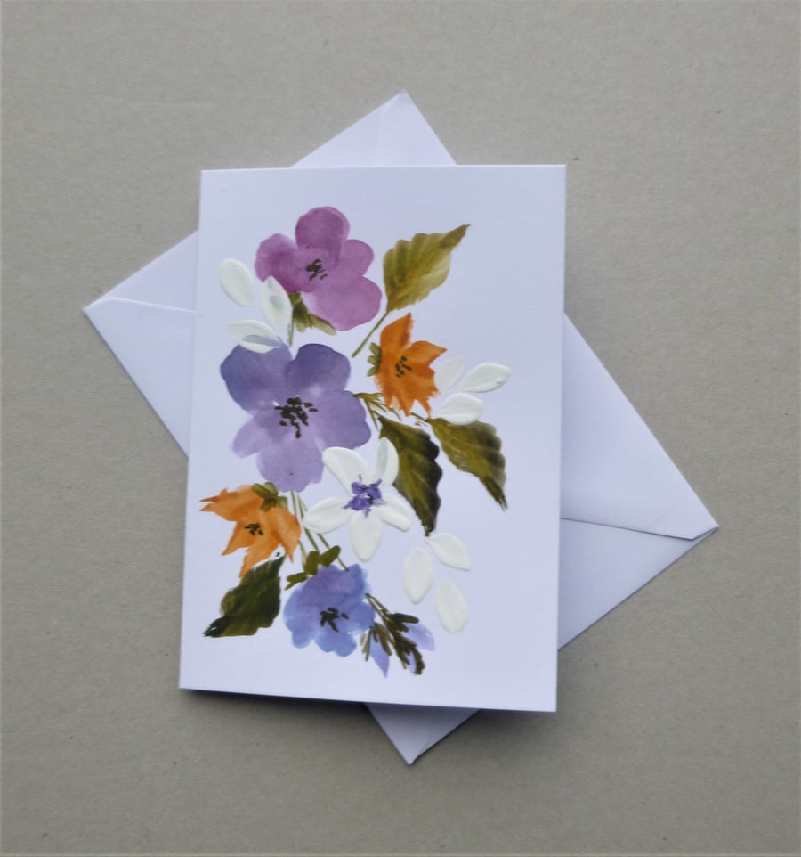 hand painted original art floral greetings card ( ref F840 A2 )