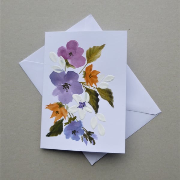 hand painted original art floral greetings card ( ref F840 A2 )