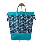 Liberty fabric Extra Large drawstring knitting bag with floral print, multi pock