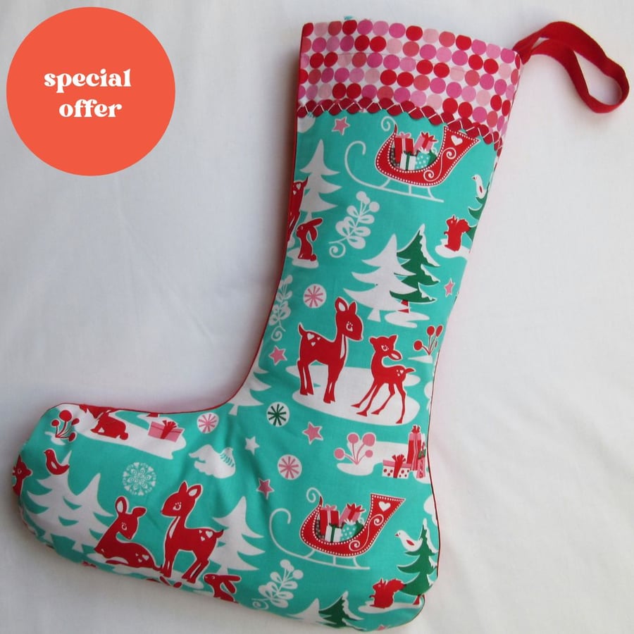 Christmas Stocking - Festive Woodland Reindeer SALE