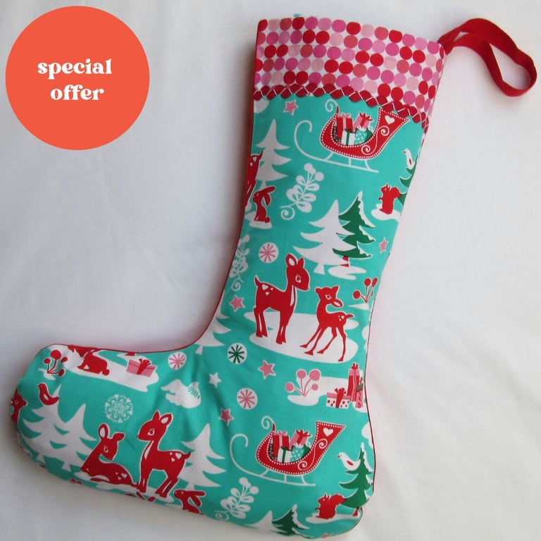 Christmas Stocking - Festive Woodland Reindeer SALE