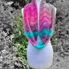 40.SUMMER SECONDS. Handknitted Infinity Striped Scarf In Pinks and Green.