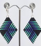 Diamond Shaped Beaded Earrings with Blue, Black and Turquoise Design - Image 4