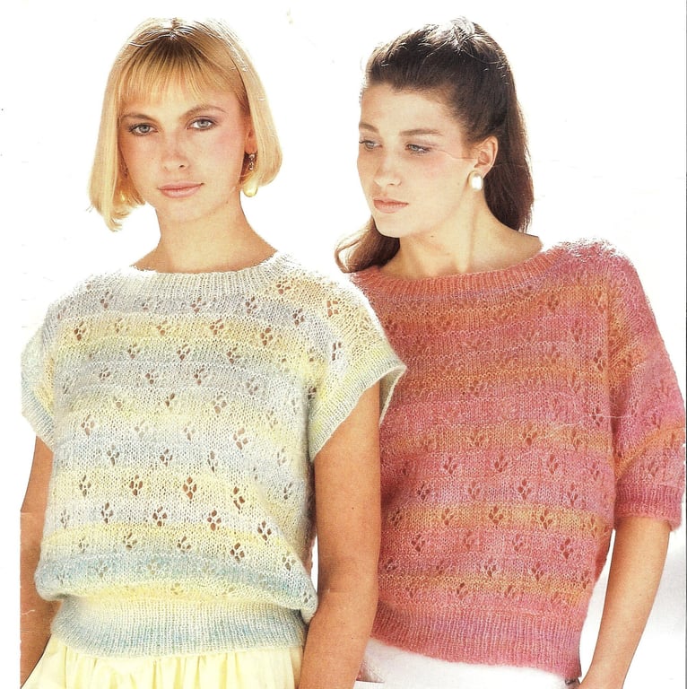 VINTAGE KNITTING PATTERN Ladies Short Sleeves Sweater and Slipover