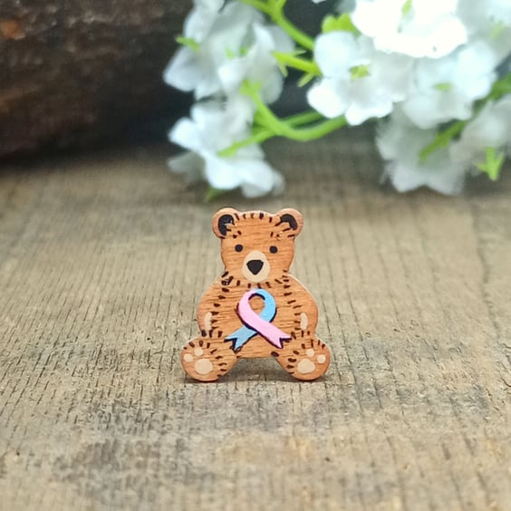 Baby Loss Awareness Bear Pin, Handmade Tiny Teddy Miscarriage Support Badge