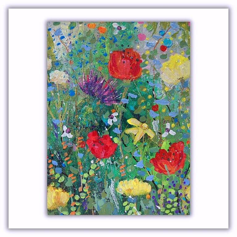 Wildflower painting - poppies - original painting - acrylic - letterbox gift