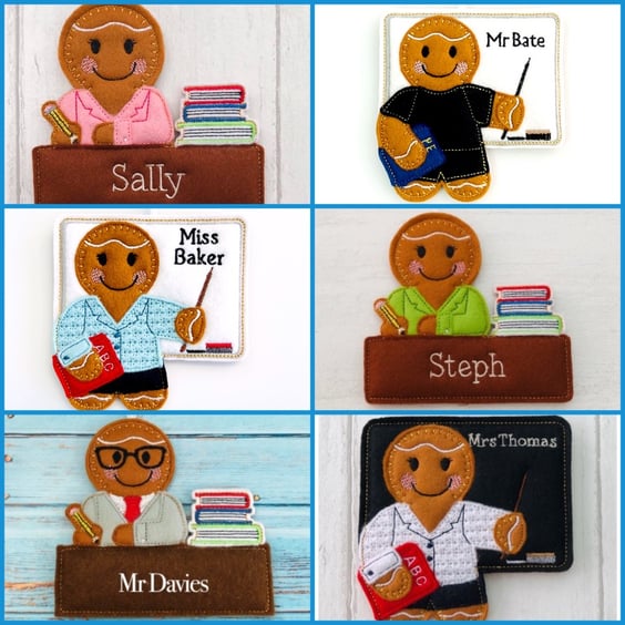 Gingerbread Teacher Felt Hanging Decoration Personalised Gift