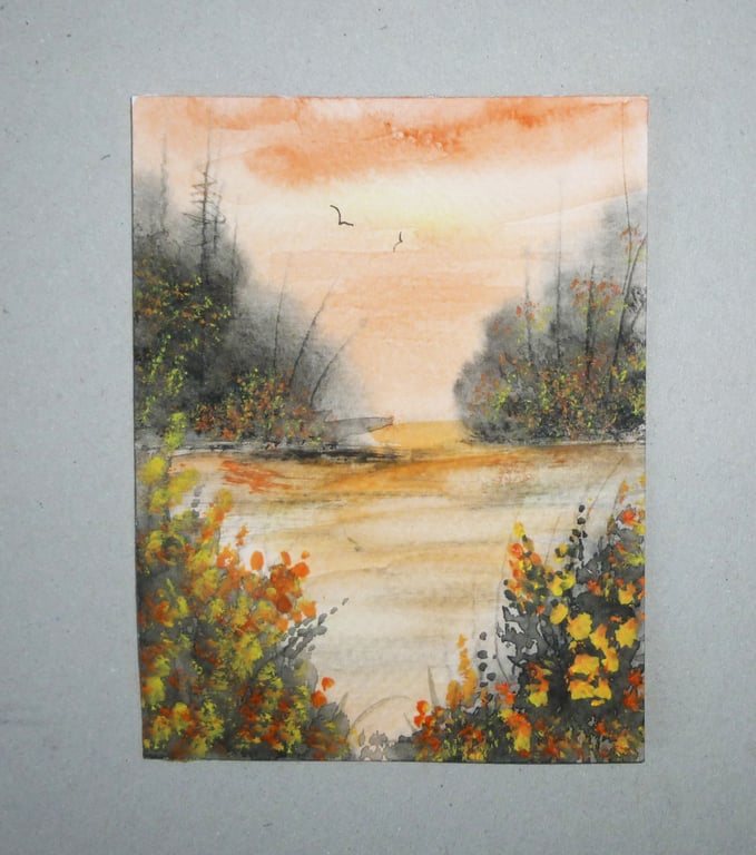 original miniature watercolour landscape painting ( ref FA 659 J3 )